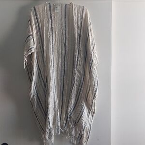 American Eagle Gauzy Cotton Lightweight Neutral Stripe Kimono Swim Cover Up OS